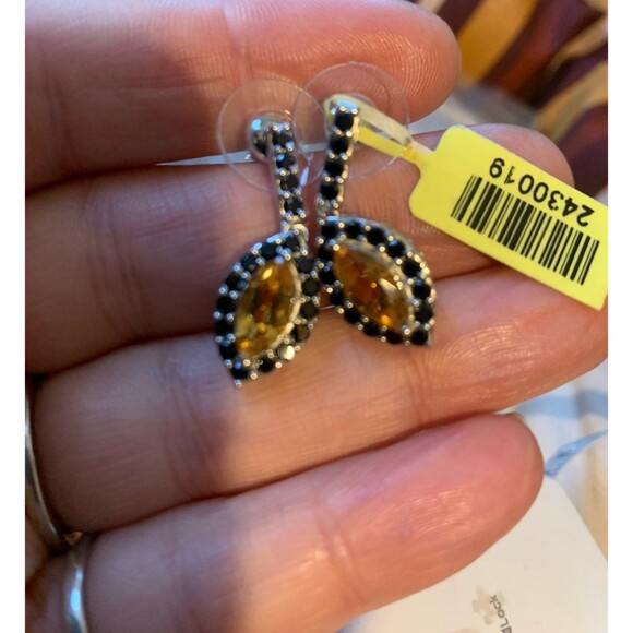 Sterling silver citrine and onyx (or black spinel) earrings NWT - Picture 8 of 9